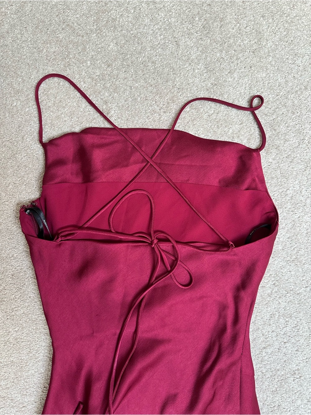 Ever New Satin Slip Maxi Dress in Burgundy red with Thigh Slit - Picture 6 of 7